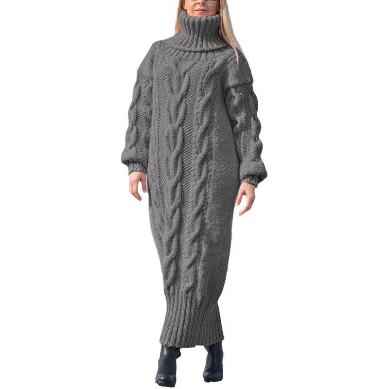 Women's Cable Knit Longline Turtleneck Sweater — View 3