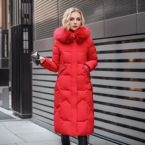 Women's Long Quilted Down Coat | Katharina in White - Juana Fashion