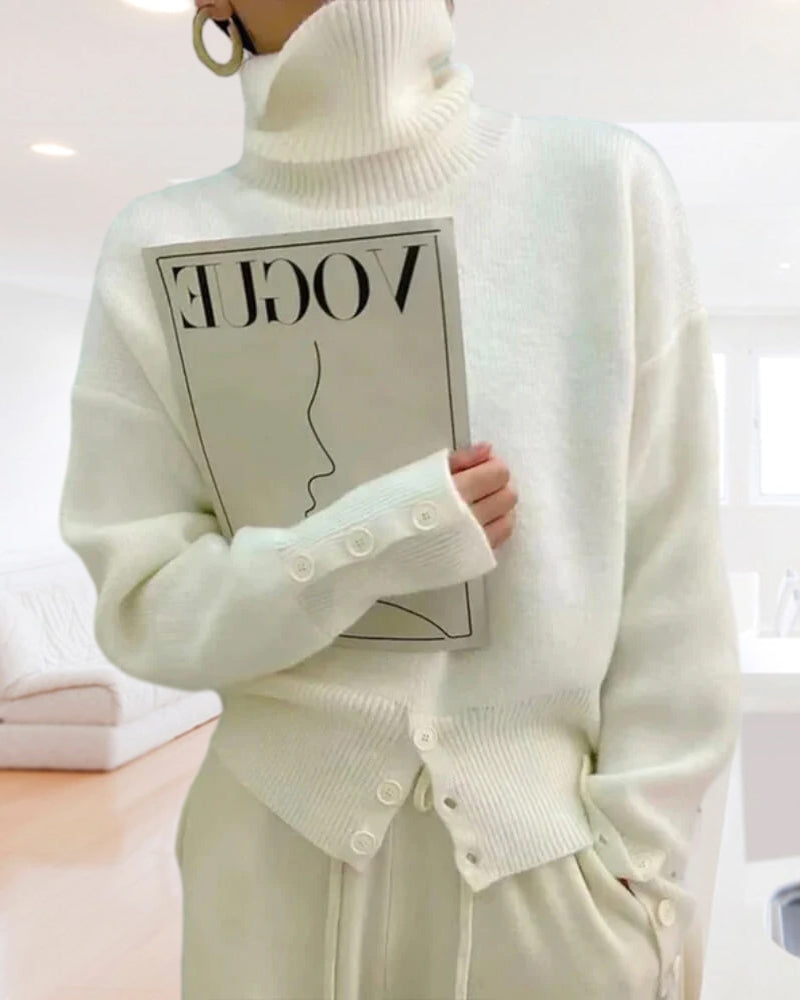 Women's Button Detail Turtleneck Sweater — View 3