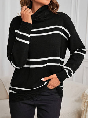 Women's Striped Turtleneck Sweater — View 6