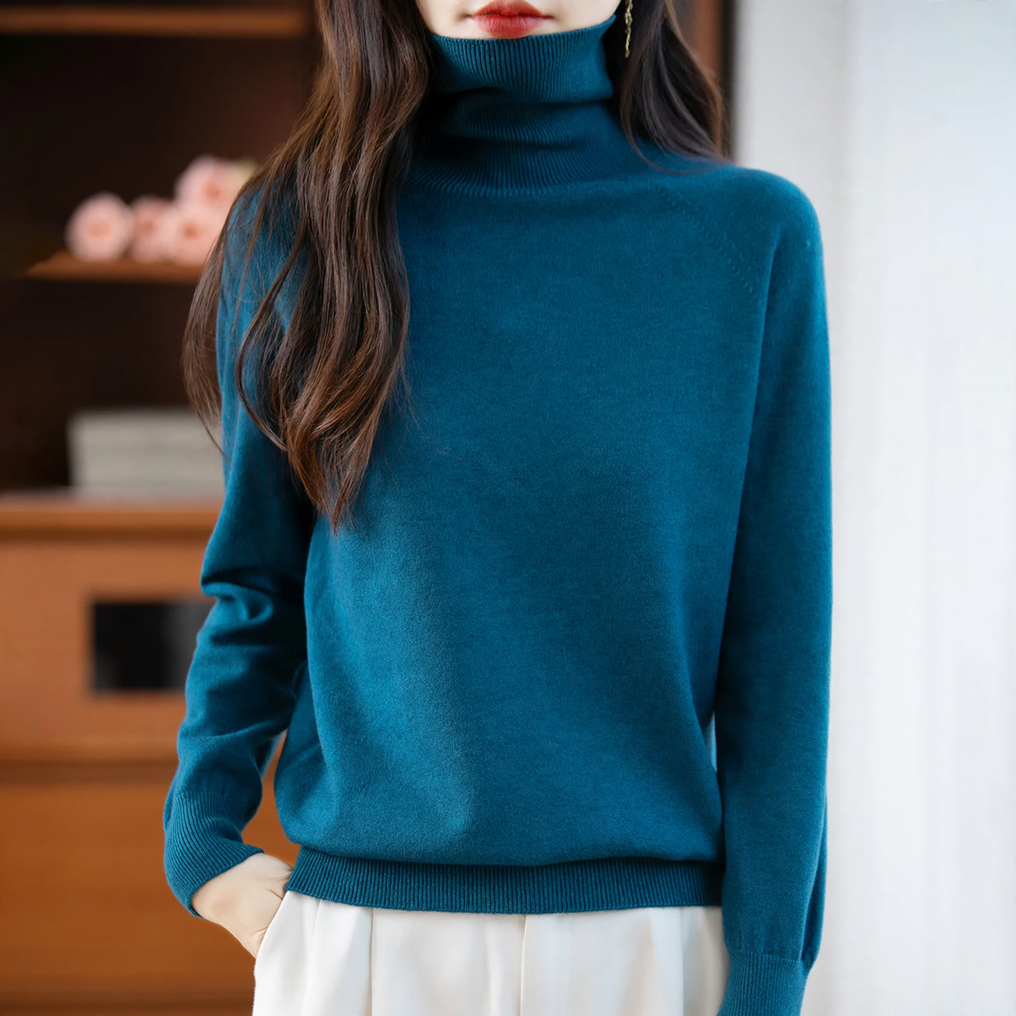 Women's Relaxed Fit Mock Neck Sweater — View 7