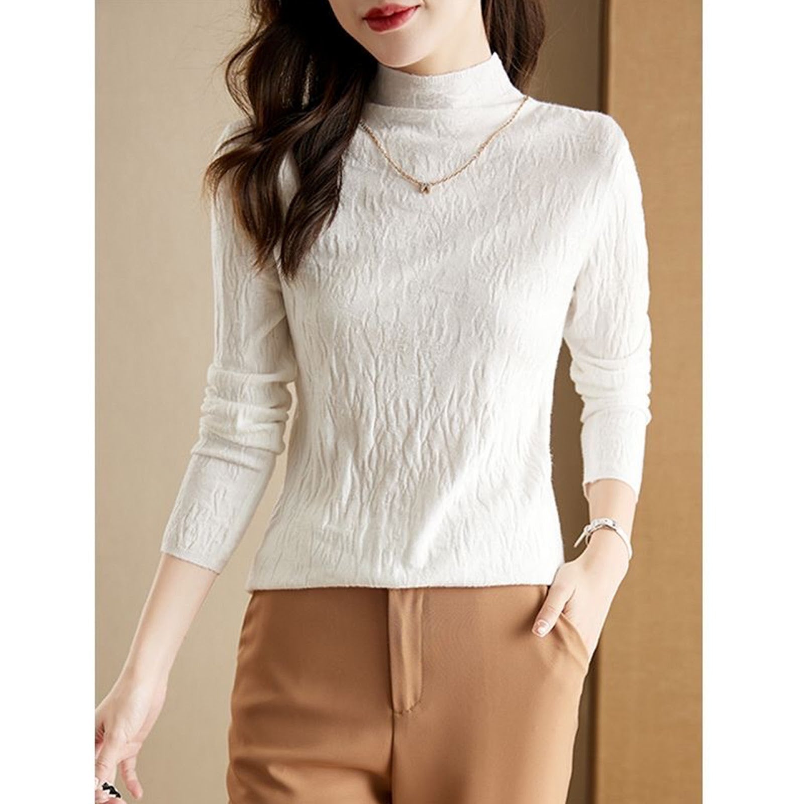 Women's Wool Textured Mock Neck Sweater — View 1