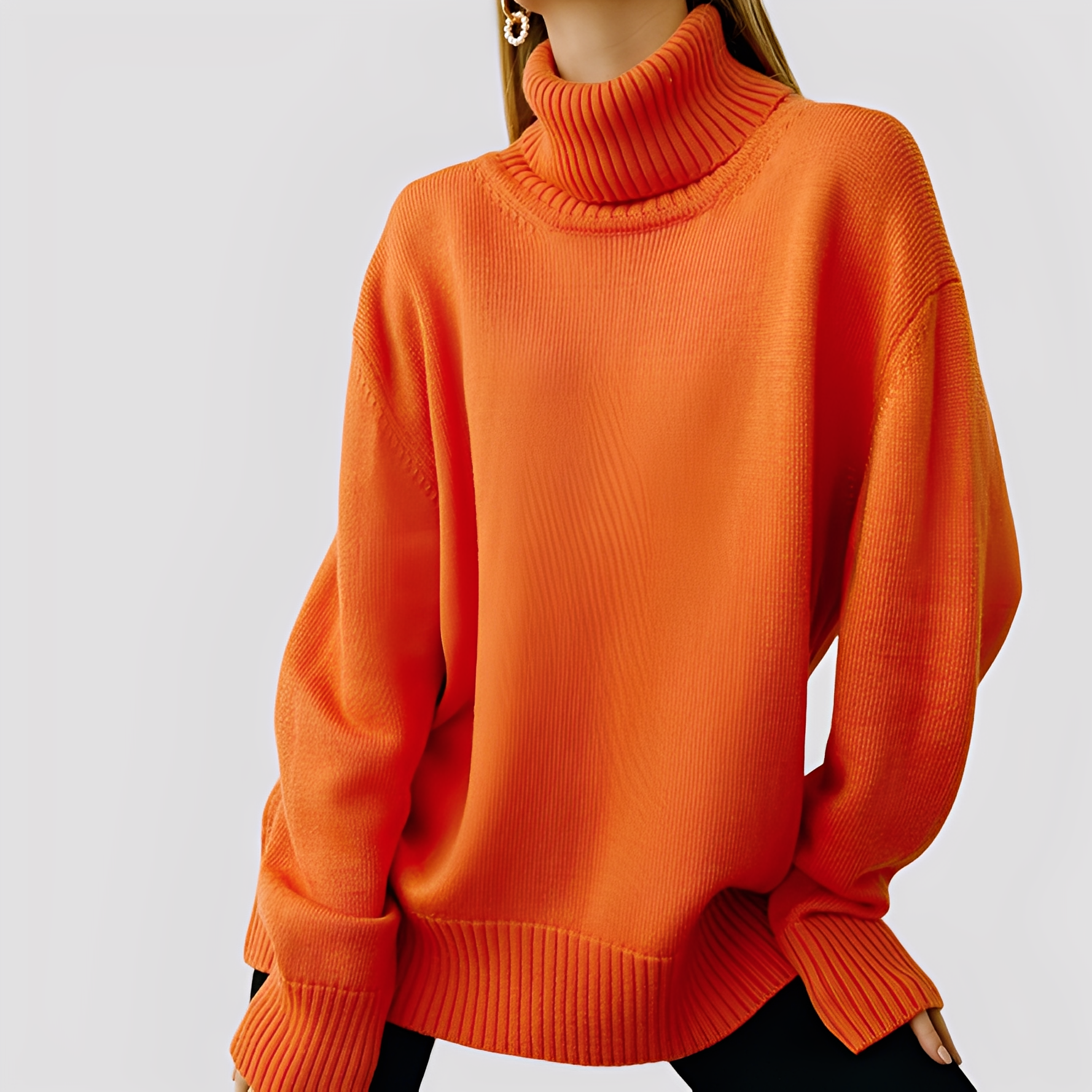 Women's Oversized Plus Size Turtleneck Sweater — View 3