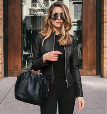 Women's Fitted Faux Leather Jacket — View 2