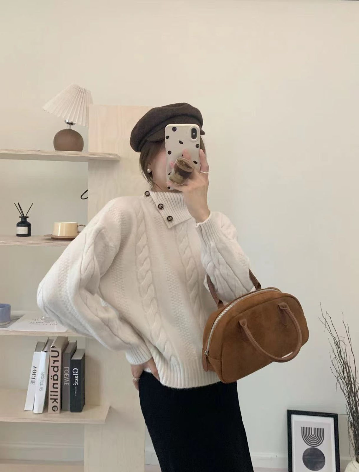 Women's Cable Knit Asymmetric Short Sweater — View 6