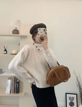 Women's Cable Knit Asymmetric Short Sweater — View 6