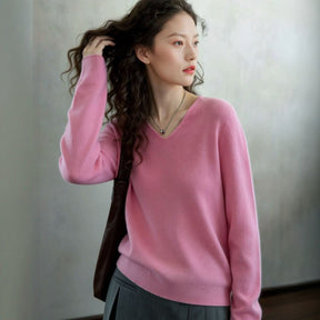 Women's Wool Relaxed Fit V Neck Sweater — View 1