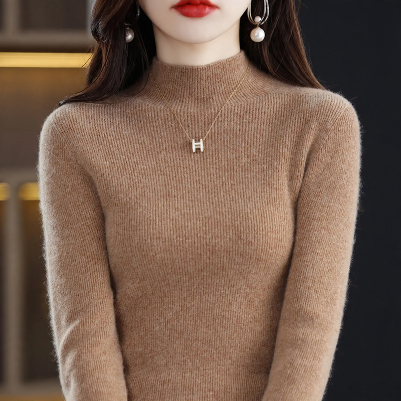 Women's Cashmere Fitted Mock Neck Sweater — View 2