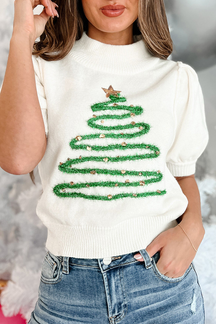Women's Holiday Patchwork Sequin Detail Turtleneck Sweater — View 6