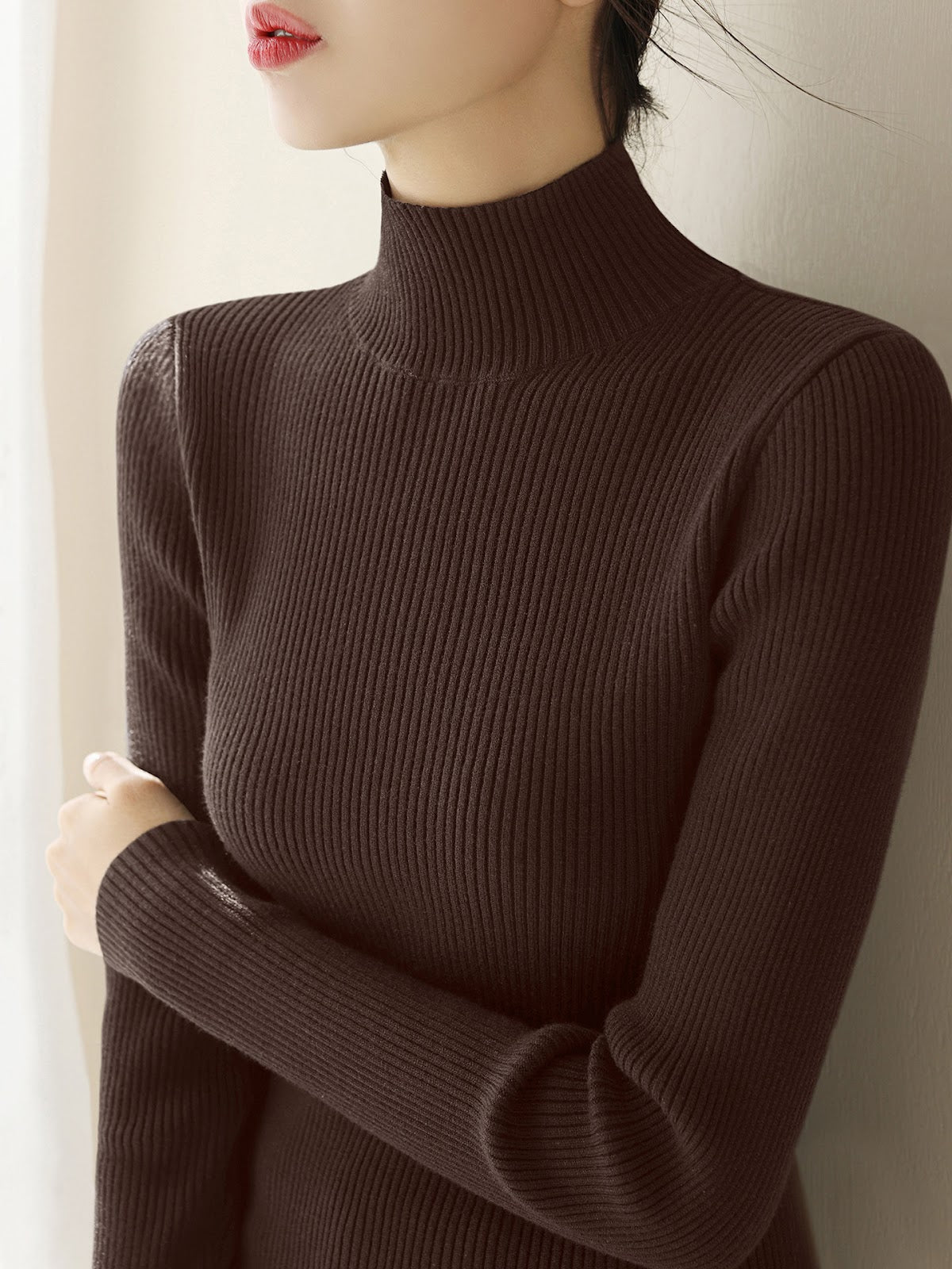 Women's Fitted Mock Neck Sweater — View 7