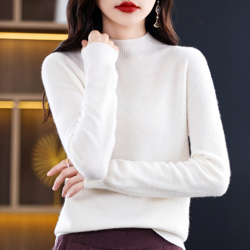 Women's Cashmere Fitted Mock Neck Sweater — View 9