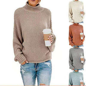 Women's Ribbed Chunky Knit Drop Shoulder Turtleneck Sweater — View 1