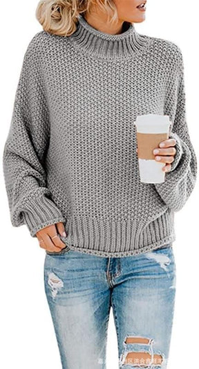 Women's Ribbed Chunky Knit Drop Shoulder Turtleneck Sweater — View 6