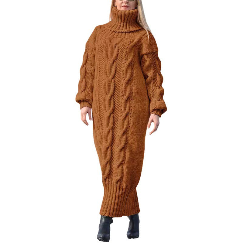 Women's Cable Knit Longline Turtleneck Sweater — View 5