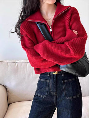 Women's Batwing Sleeve Half Zip Sweater — View 7
