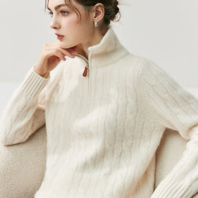 Women's Cable Knit Zip Front Sweater — View 9