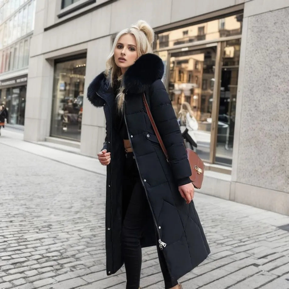 Women's Long Quilted Down Coat | Katharina in Red - Juana Fashion