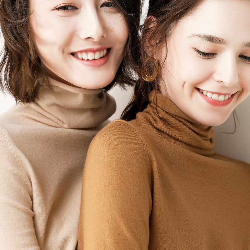 Women's Wool Blend Short Turtleneck Sweater — View 2