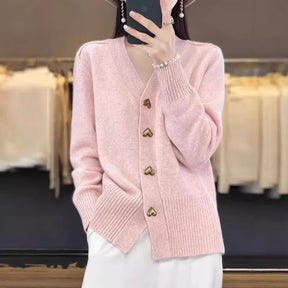Women's Button Detail V Neck Cardigan — View 1