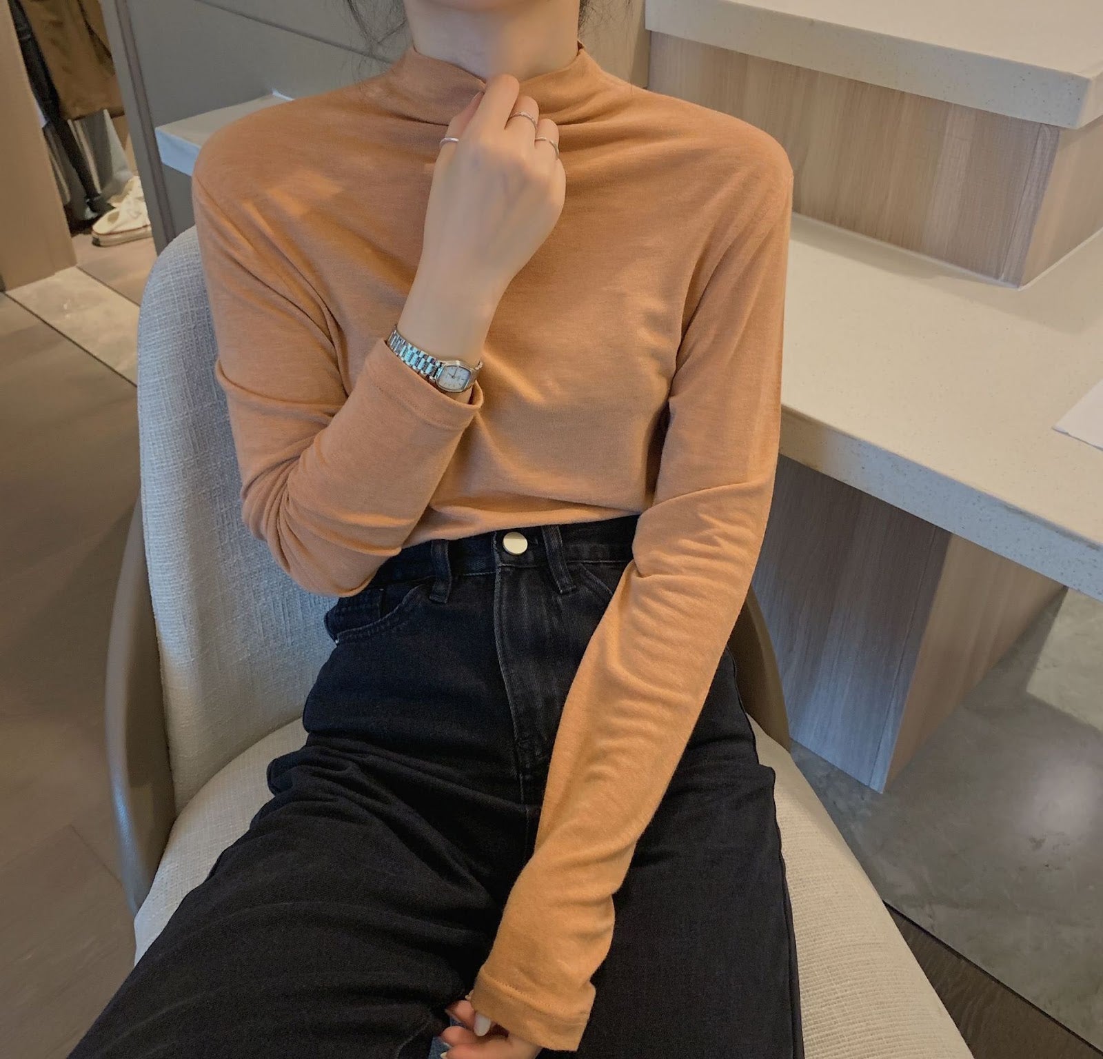 Women's Wool Long Sleeve Crewneck Sweater — View 4
