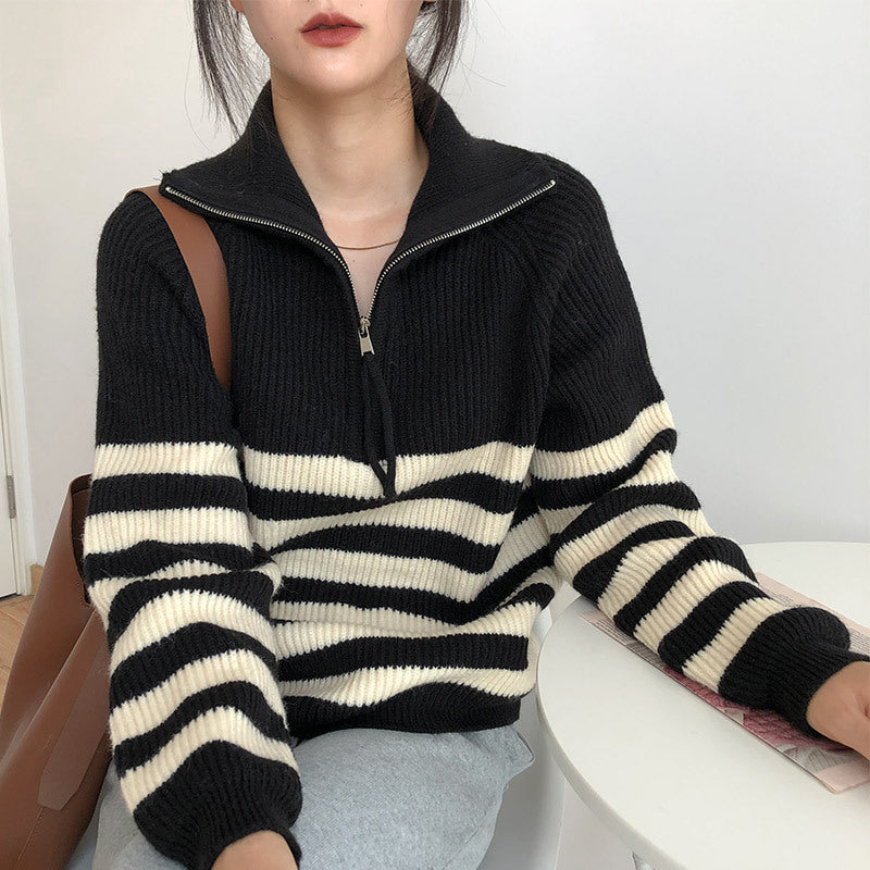 Women's Striped Zip Front Cardigan — View 1