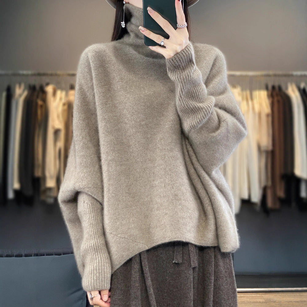 Women's Wool Relaxed Fit Mock Neck Sweater — View 4