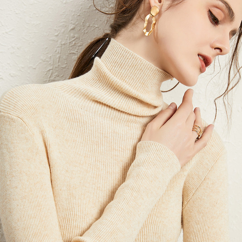 Women's Ribbed Fine Knit Turtleneck Sweater — View 4