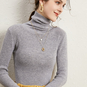 Women's Ribbed Fine Knit Turtleneck Sweater — View 22