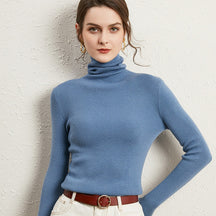 Women's Ribbed Fine Knit Turtleneck Sweater — View 9