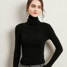 Women's Ribbed Fine Knit Turtleneck Sweater — View 15