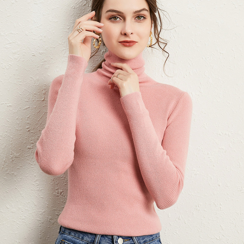 Women's Ribbed Fine Knit Turtleneck Sweater — View 21
