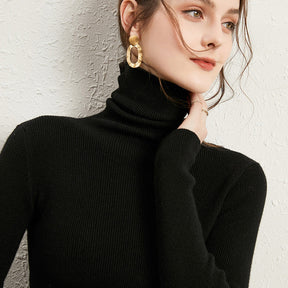 Women's Ribbed Fine Knit Turtleneck Sweater — View 1