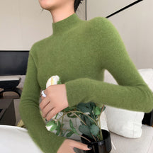 Women's Cashmere Fitted Mock Neck Sweater — View 12