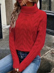 Women's Cable Knit Mock Neck Sweater — View 12