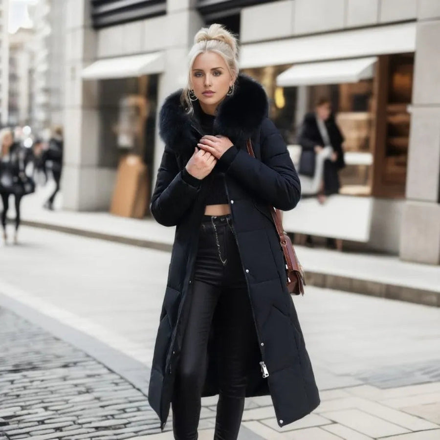 Women's Long Quilted Down Coat | Katharina in White - Juana Fashion