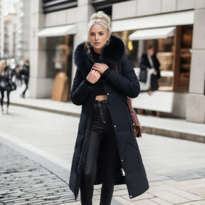 Women's Long Quilted Down Coat | Katharina in White - Juana Fashion