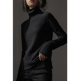 Women's Wool Relaxed Fit Side Slit Mock Neck Sweater — View 7