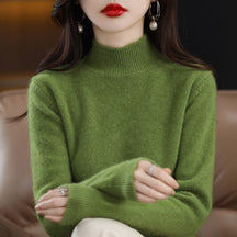 Women's Wool Ribbed Textured Mock Neck Sweater — View 9