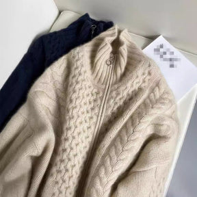 Women's Wool Cable Knit Zip Front Cardigan — View 3