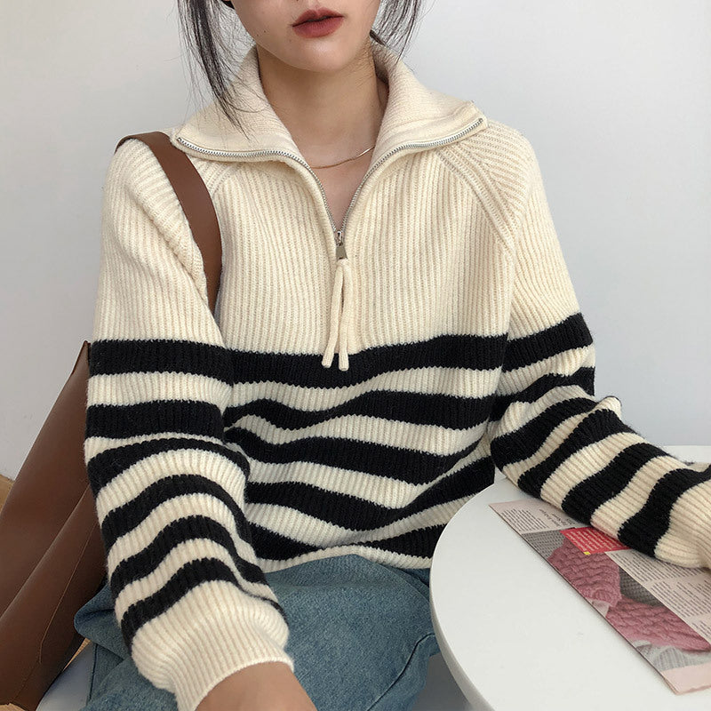 Women's Striped Zip Front Cardigan — View 2