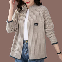 Women's Striped Plaid Zip Front Cardigan — View 8