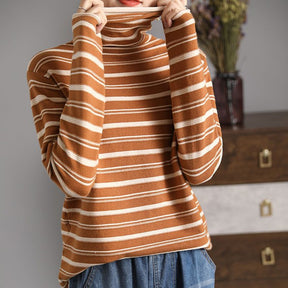 Women's Striped Long Sleeve Mock Neck Top — View 1