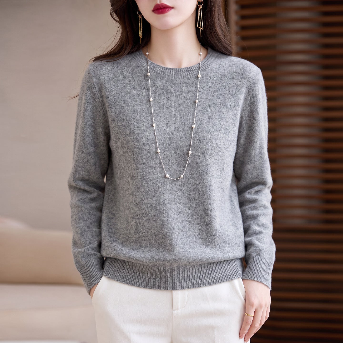 Women's Long Sleeve Crewneck Mock Neck Sweater — View 1