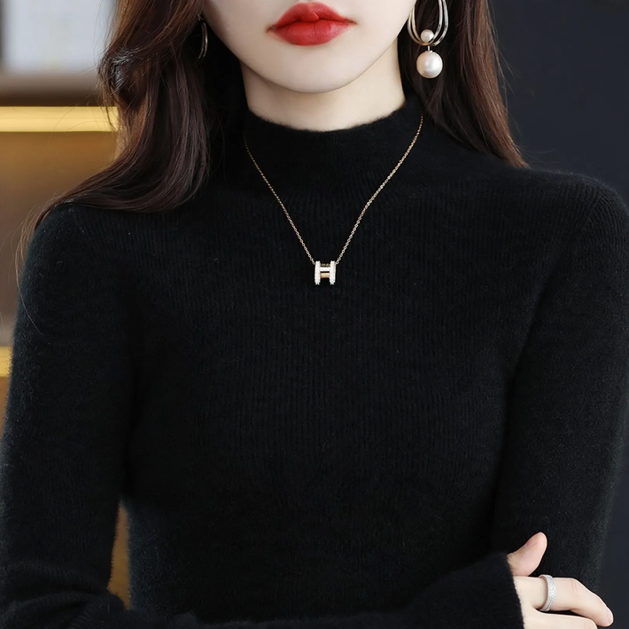 Women's Cashmere Fitted Mock Neck Sweater — View 1