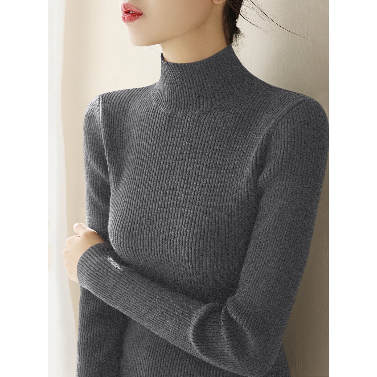Women's Fitted Mock Neck Sweater — View 1
