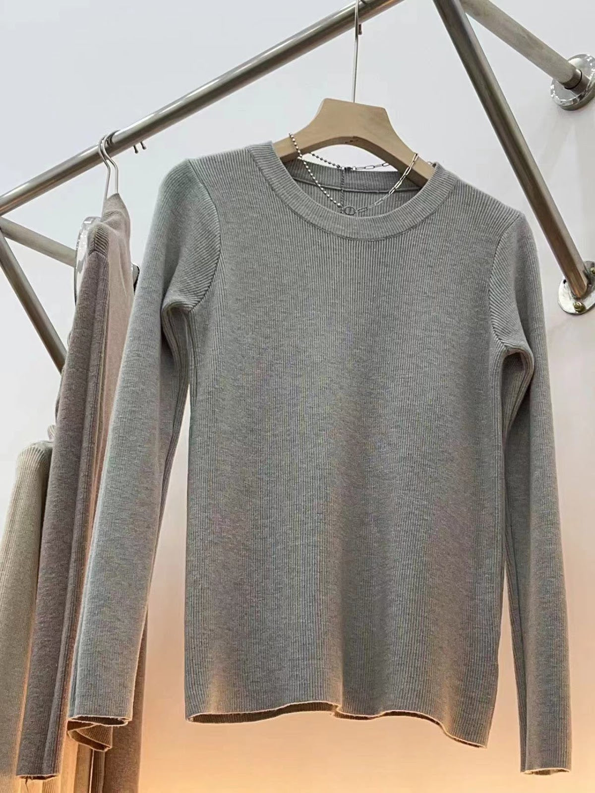 Women's Fitted Long Sleeve Crewneck Sweater — View 5