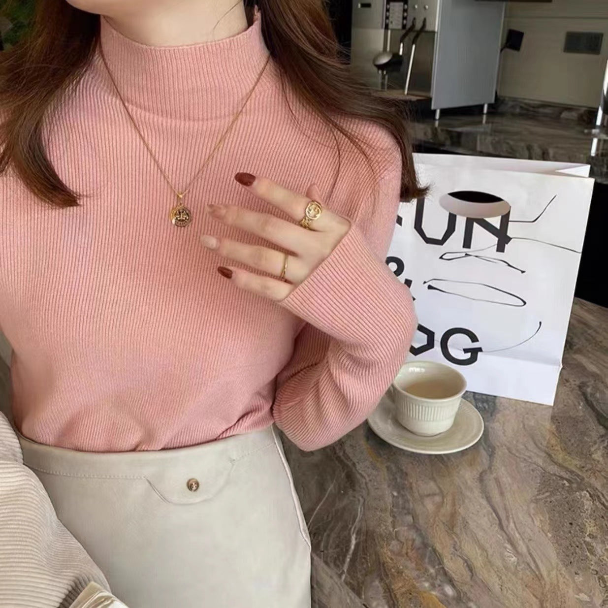 Women's Fitted Long Sleeve Crewneck Sweater — View 7