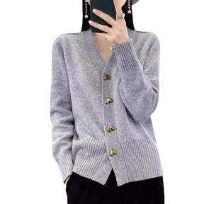 Women's Button Detail V Neck Cardigan — View 5