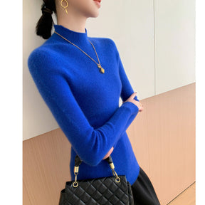 Women's Cashmere Fitted Mock Neck Sweater — View 7