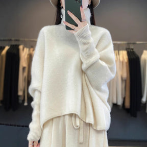 Women's Wool Relaxed Fit Mock Neck Sweater — View 3